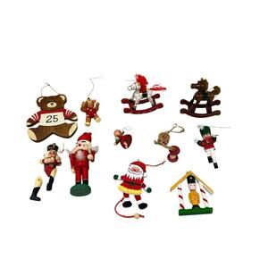 Christmas Holiday Wooden Ornaments Cottage Grandma Core Lot Of 12 Vintage?